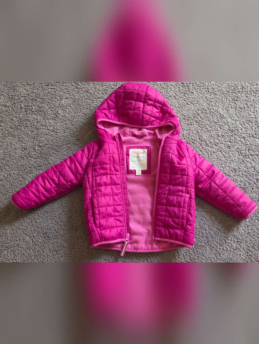 Toddler 18mo Puffer Hooded Jacket - Bright Pink